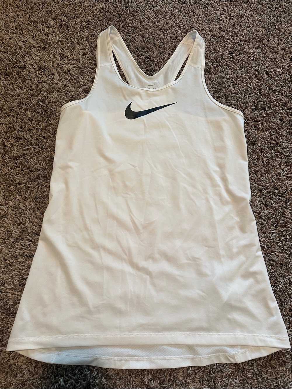 Nike White Racerback Athletic Tank with Black Swoosh